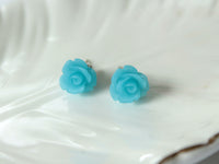 Single Bloom Rose Stud Earrings in Frosted Sky Blue